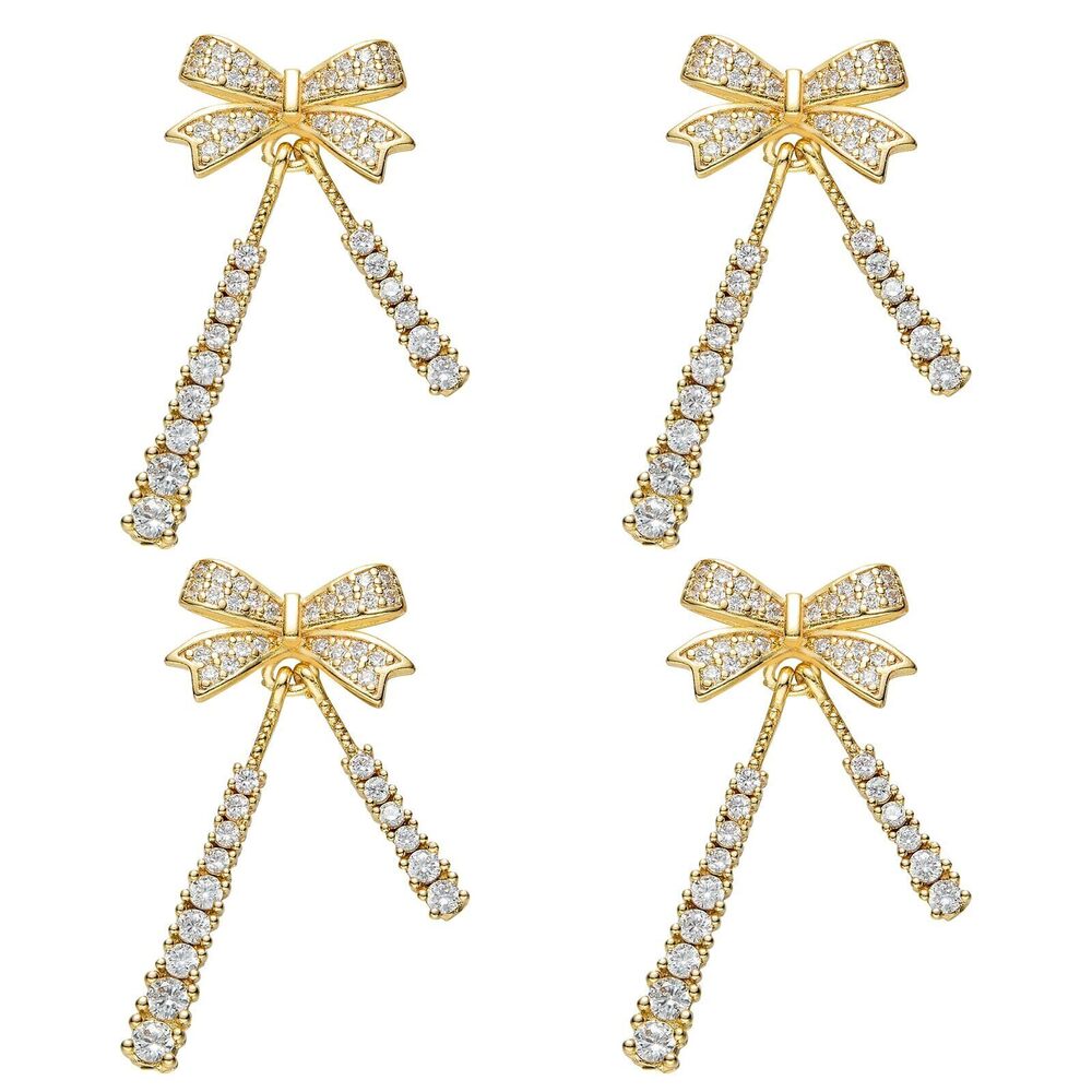 3425 4Pcs Bow Charms for Jewelry Making Gold Cute Brass Cubic Zirconia